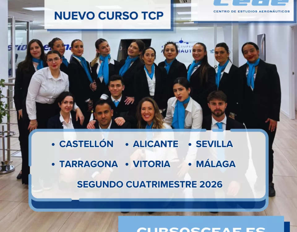 ¡Últimas plazas! Descubre dónde estudiar para azafata de vuelo en 2026 Cursos TCP en Castellón, Tarragona, Sevilla, Alicante, Vitoria y Málaga.